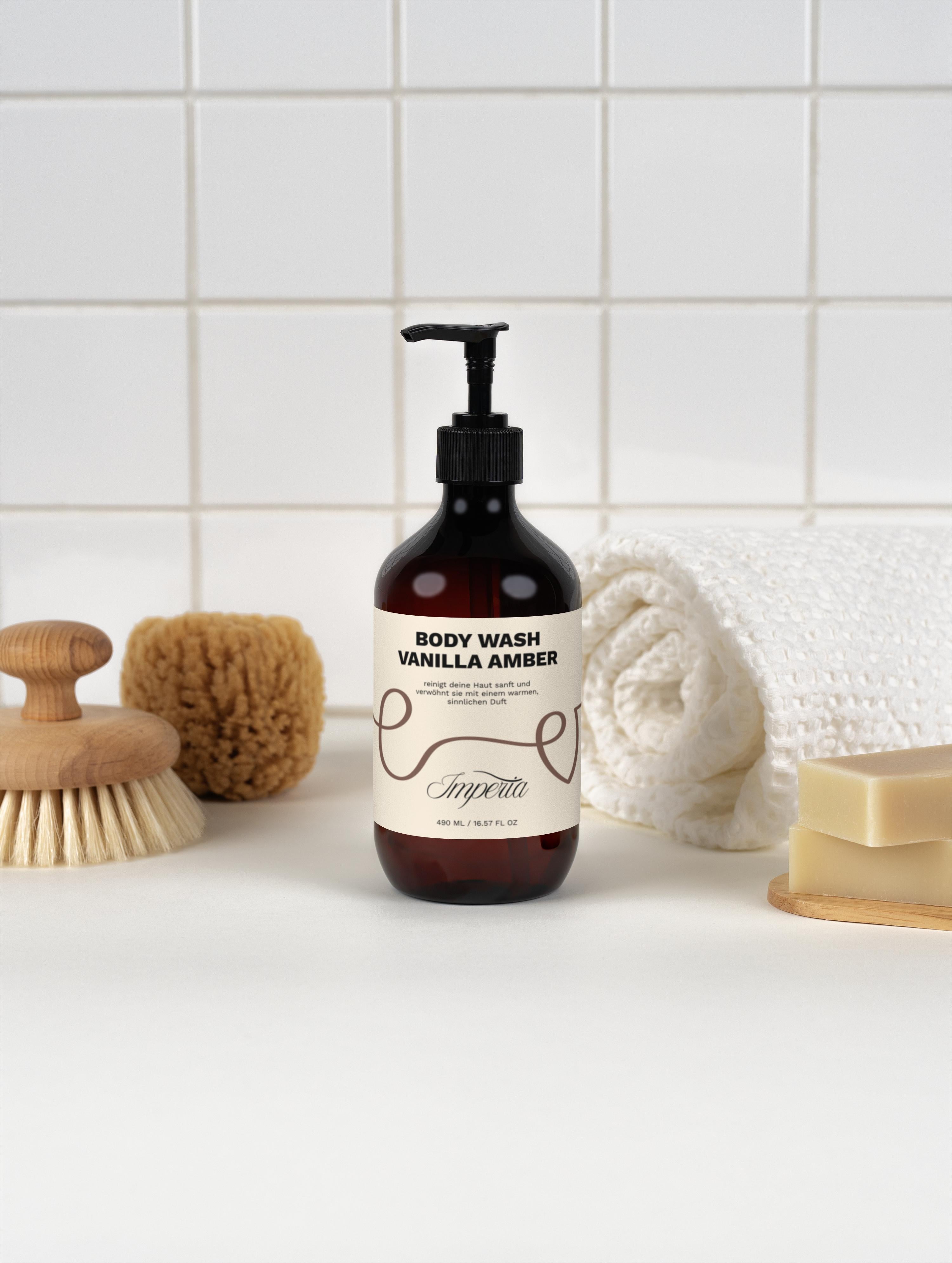 Sanft reinigendes Duschgel mit Vanille & Amber Duft (490 ml)