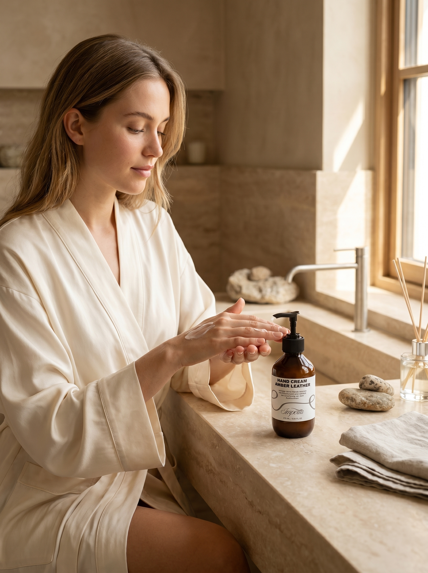 Pflegende Handcreme mit Amber Leather Duft (270 ml)